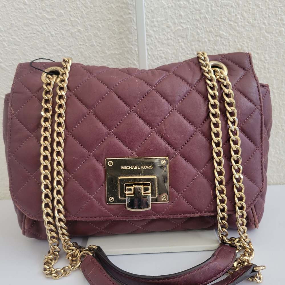 Michael Kors Vivianne Quilted Plum Shoulder Bag